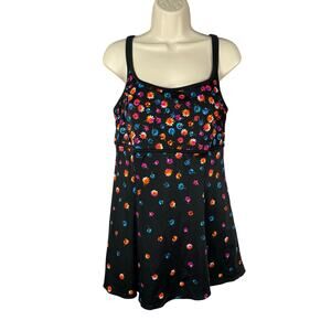 Great Lengths Swimdress Womens 14 Black Floral Powernet Slimming Padded Cups